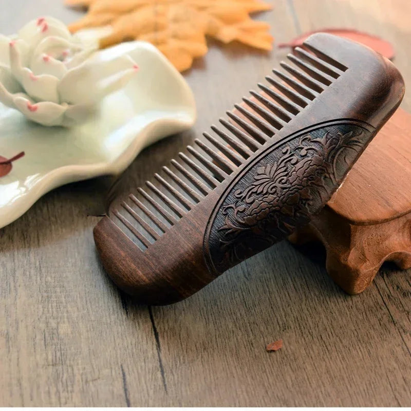 Pocket Wooden Comb Natural Black Gold Sandalwood Super Narrow Tooth Wood Combs No Static Lice Beard Comb Hair Styling Peaceful Pleasures Health and Wellness