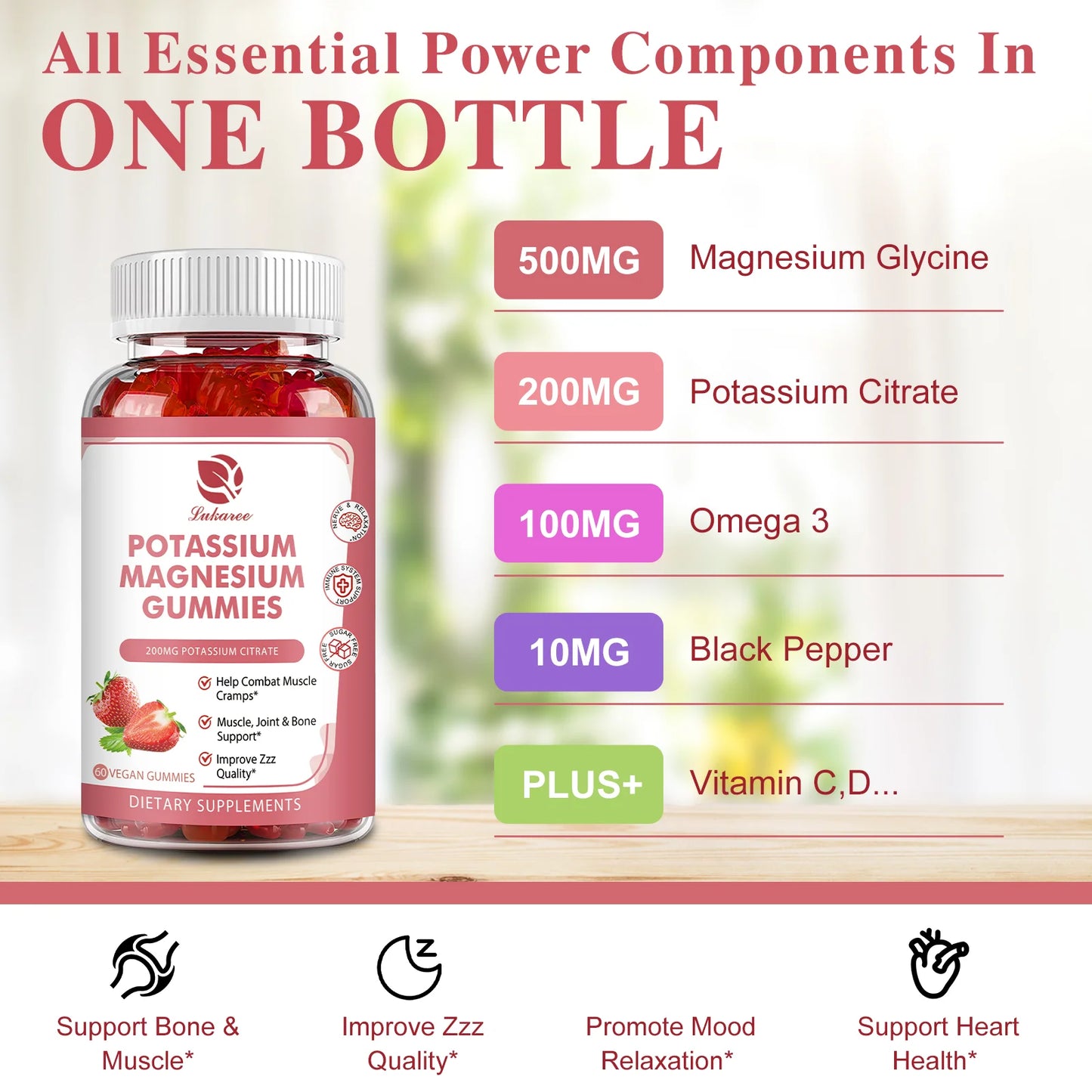 Mulittea Potassium Magnesium Gummies – 10-in-1 Formula for Energy & Leg Cramps Multivitamin Supplement Peaceful Pleasures Health and Wellness