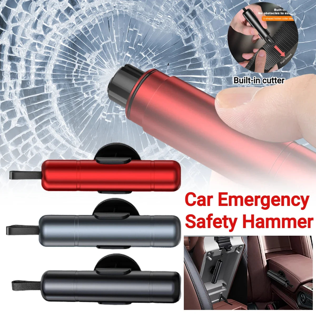 Car Safety Hammer Auto Emergency Glass Window Breaker Seat Belt Cutter Aluminum Alloy Life-Saving Emergency Tools Escape Hammer Peaceful Pleasures Health and Wellness