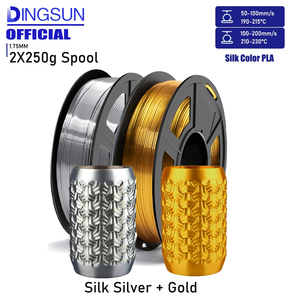Silk PLA Filament 1.75mm Gold & Silver 250g – DINGSUN 3D