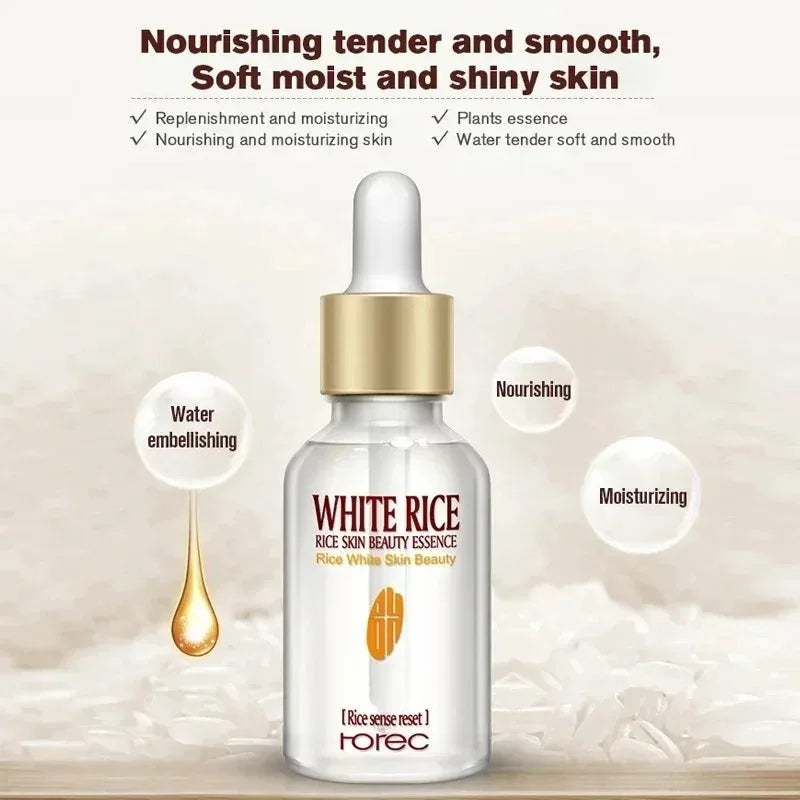 White Rice Face Serum Shrink Pores Moisturizing Elastic Skin Cream Smooth Wrinkles Younger for Glowing Skin Firm Care Essence Peaceful Pleasures Health and Wellness