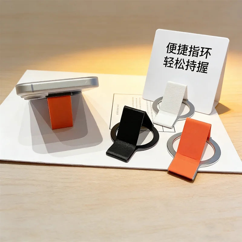 360° Magnetic Phone Grip Stand – Alloy & Silicone Finger Strap