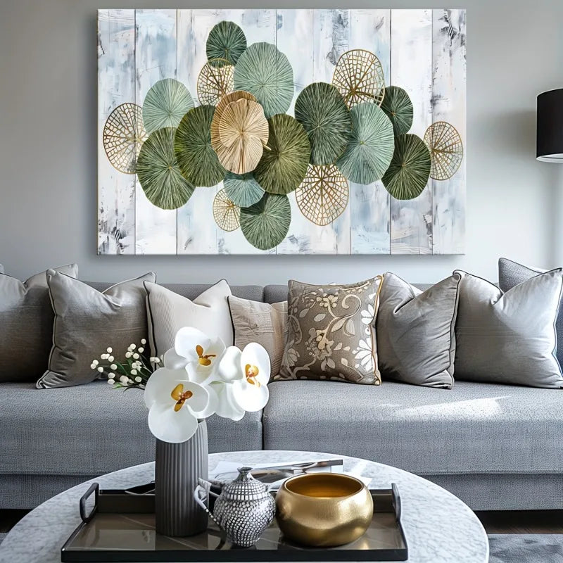 Green Golden Vintage Abstract Canvas Wall Art | Unframed Poster Canvas Wall Art Peaceful Pleasures Health and Wellness