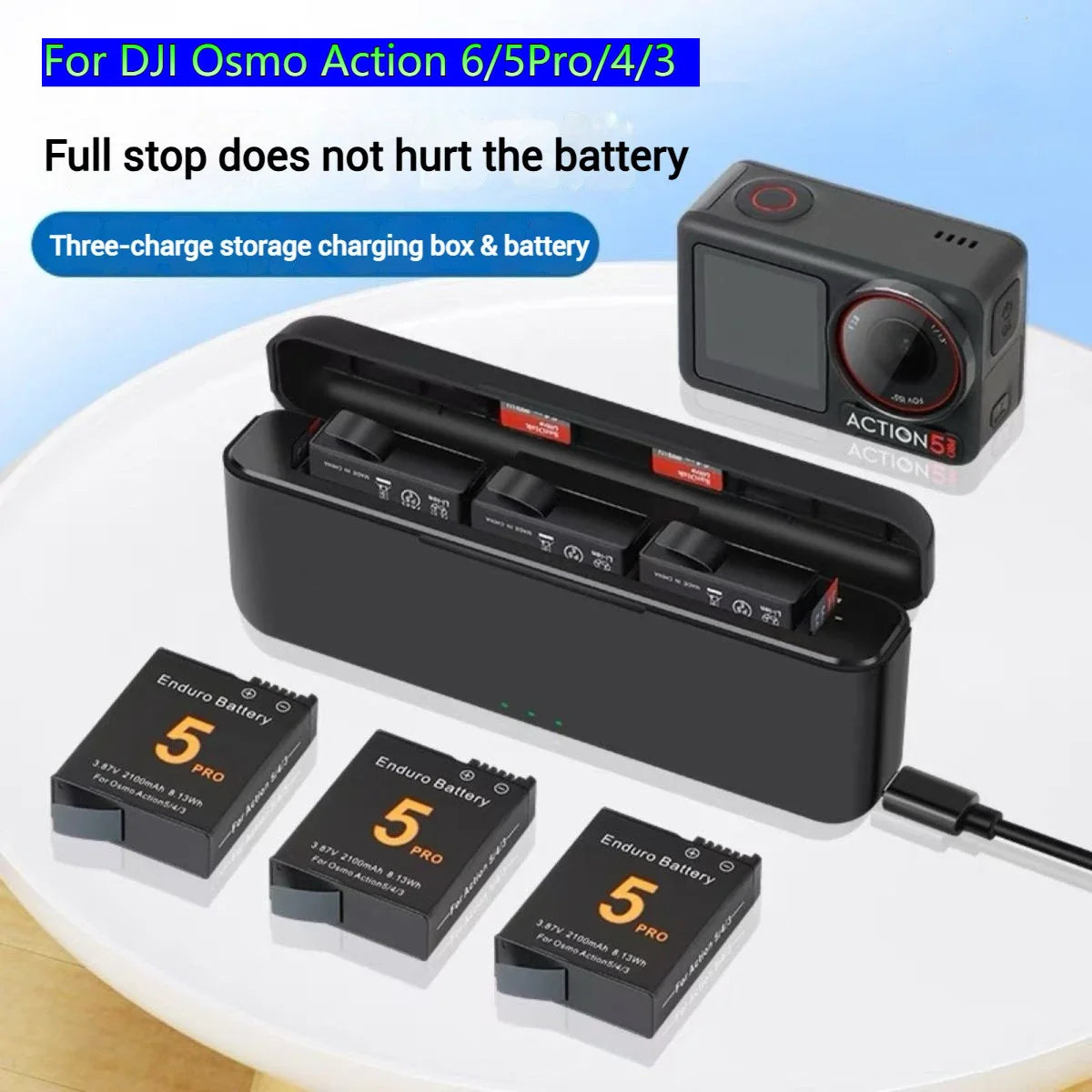 DJI Osmo Action 6/5 Pro/4/3 Triple Battery Charger + TF Card Case