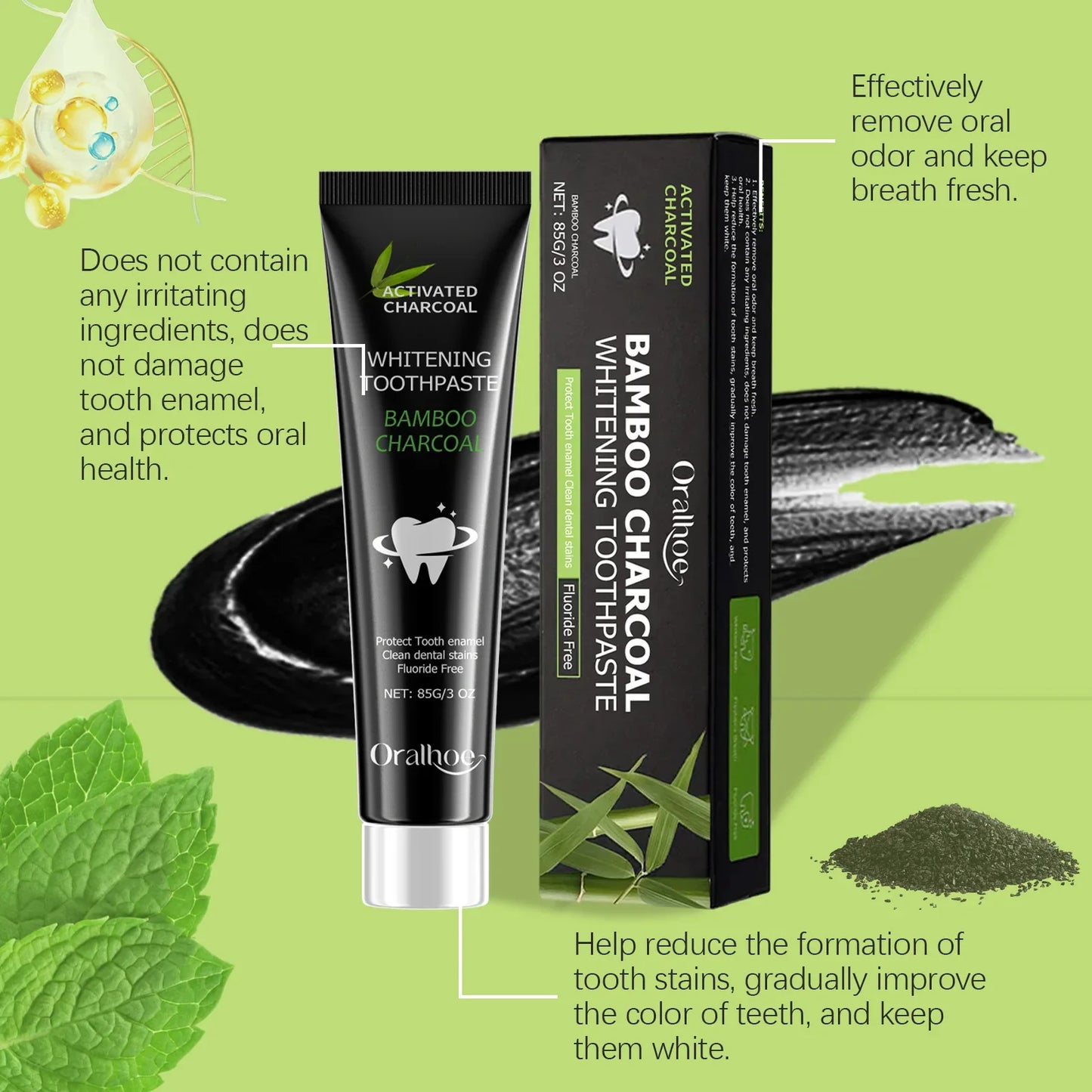 Oralhoe Bamboo Charcoal Whitening Toothpaste – Remove Stains