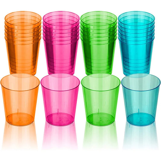 100Pcs Plastic Shot Glasses 2oz Disposable Clear Hard Plastic Cups(Multicolor) jello cups for party iridescent party supplies Peaceful Pleasures Health and Wellness