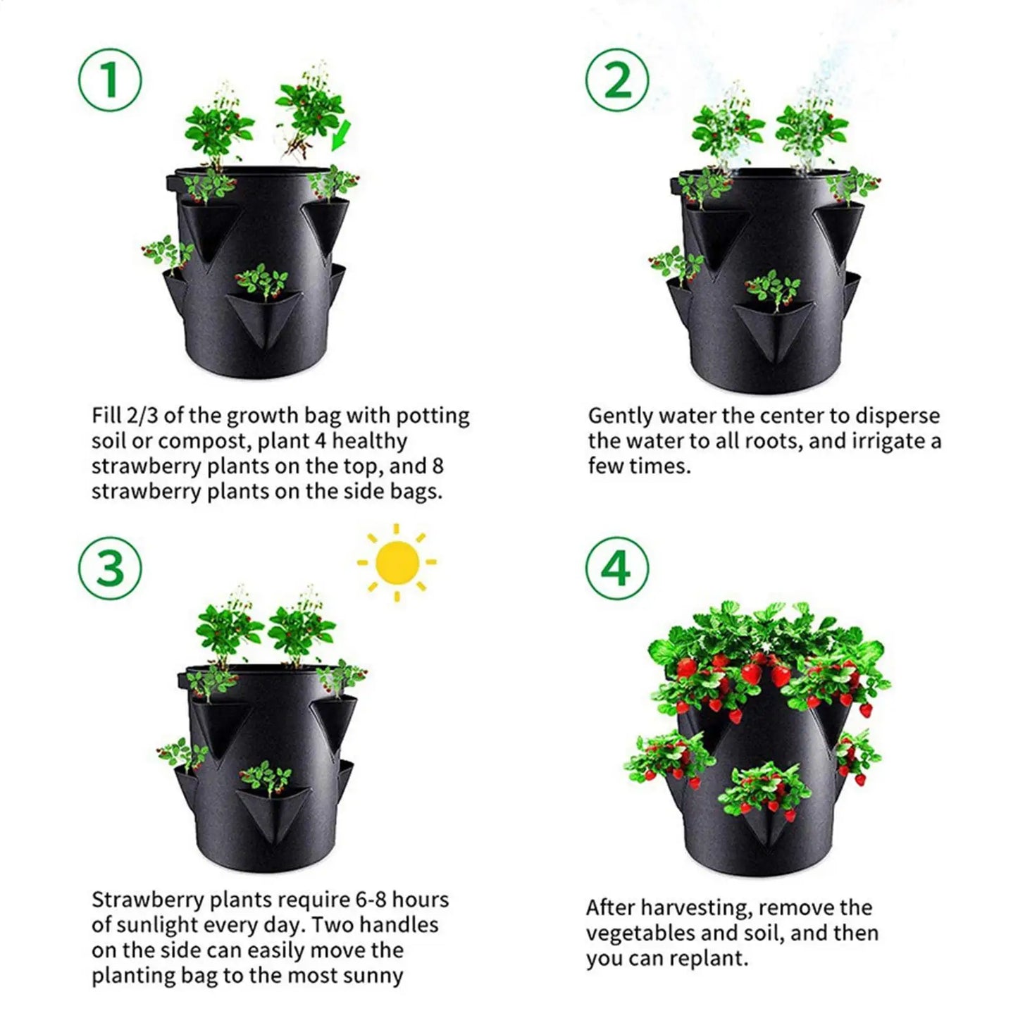 7 Gallon Strawberry Grow Bag with 6 Side Pockets | Planting Pot