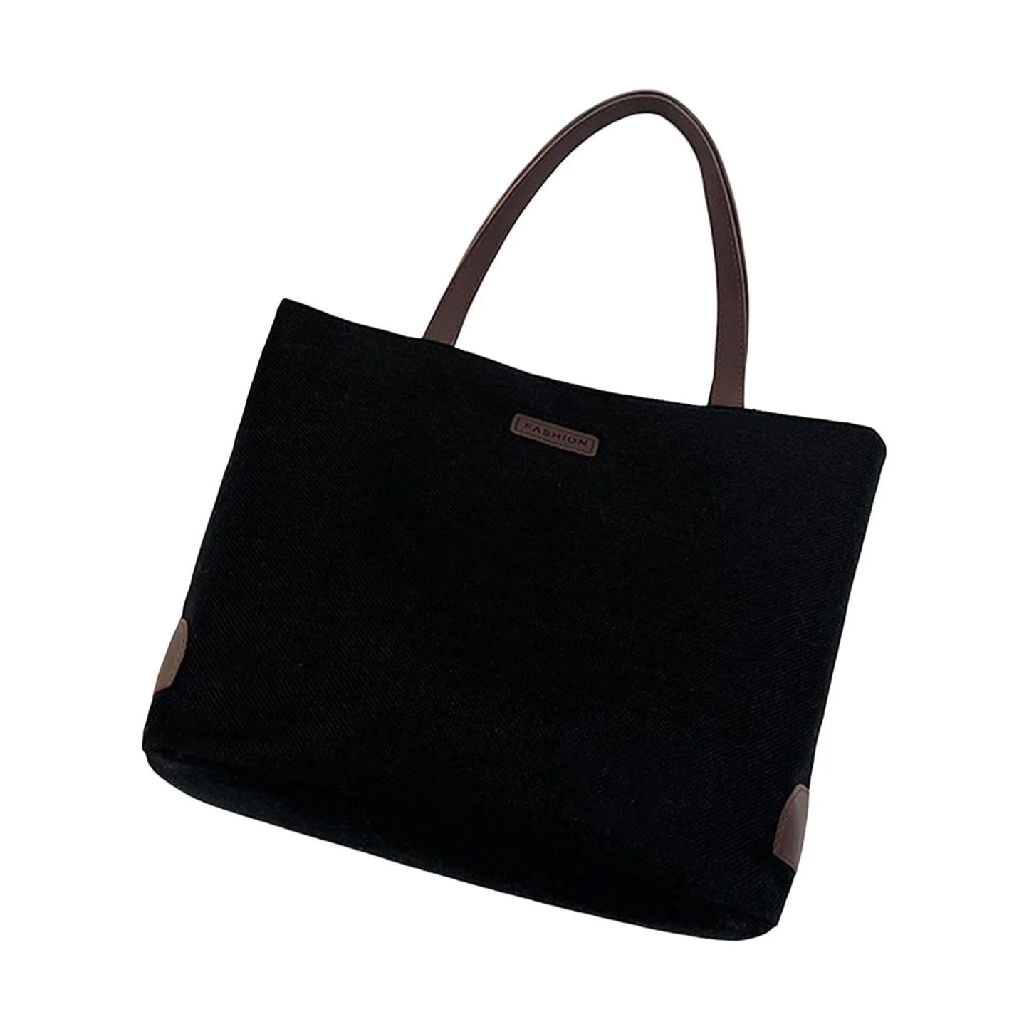Cotton Linen Tote Bag Large Capacity Single Shoulder Bag Korean Style Casual Commuter Bag for Women Peaceful Pleasures Health and Wellness black