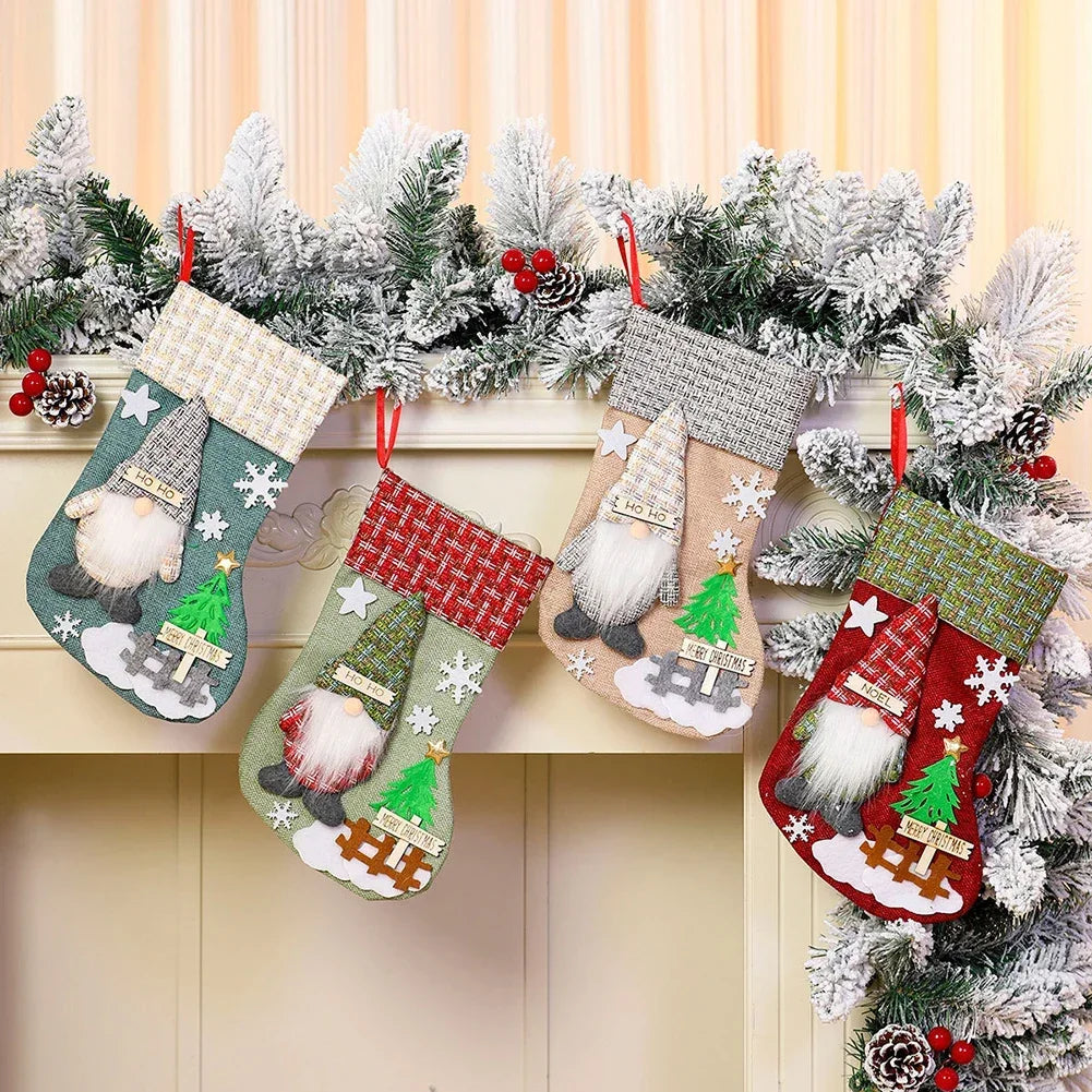 4-Pack 3D Gnome Plush Christmas Stockings | Festive Holiday Decor