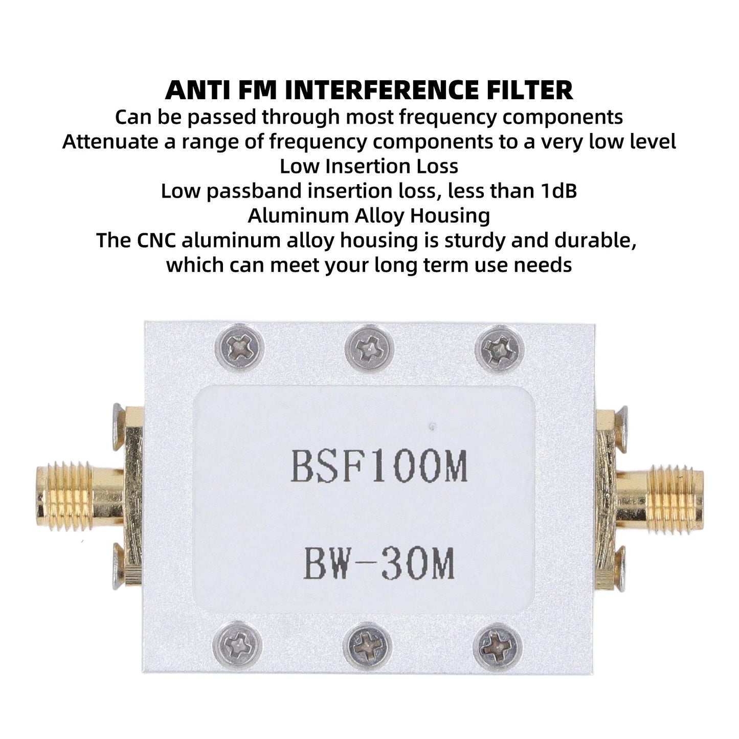Band Stop Filter 88‑108M Anti FM Interference CNC Aluminum Alloy Shell Passive Notch Filter Broadcast FM Band Stop Filter Peaceful Pleasures Health and Wellness