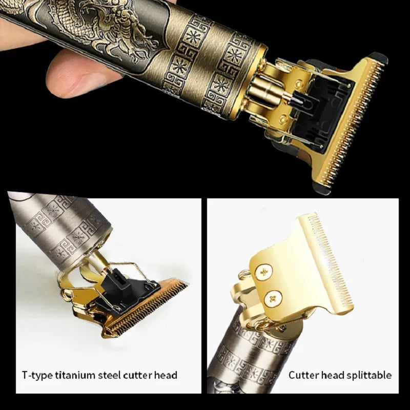 Vintage T9 Electric Hair Clipper Professional Men's Rechargeable Barber Trimmer for Men Dragon Buddha Design Peaceful Pleasures Health and Wellness