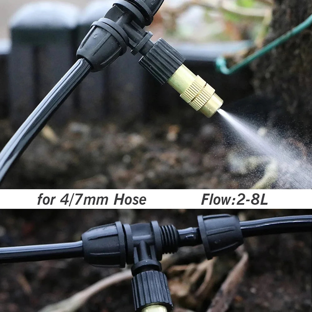 1/4'' 3/8'' 1/2'' Tubing Brass Misting Nozzles with Tee Connector Snap-On Quick Joint Outdoor Garden Irrigation Atomizer Sprayer Peaceful Pleasures Health and Wellness