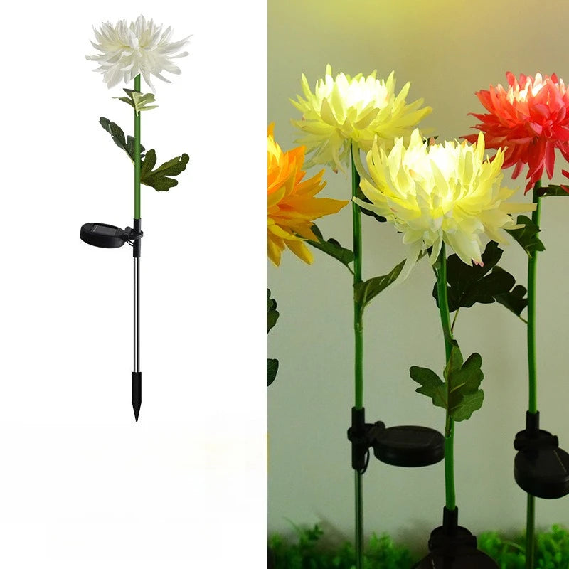 Solar Garden Lamp Solar Flowers Lights Solar Powered Chrysanthemum LED Lawn Light Outdoor Garden Decor Perfect for Yard Fence Peaceful Pleasures Health and Wellness white 1 piece
