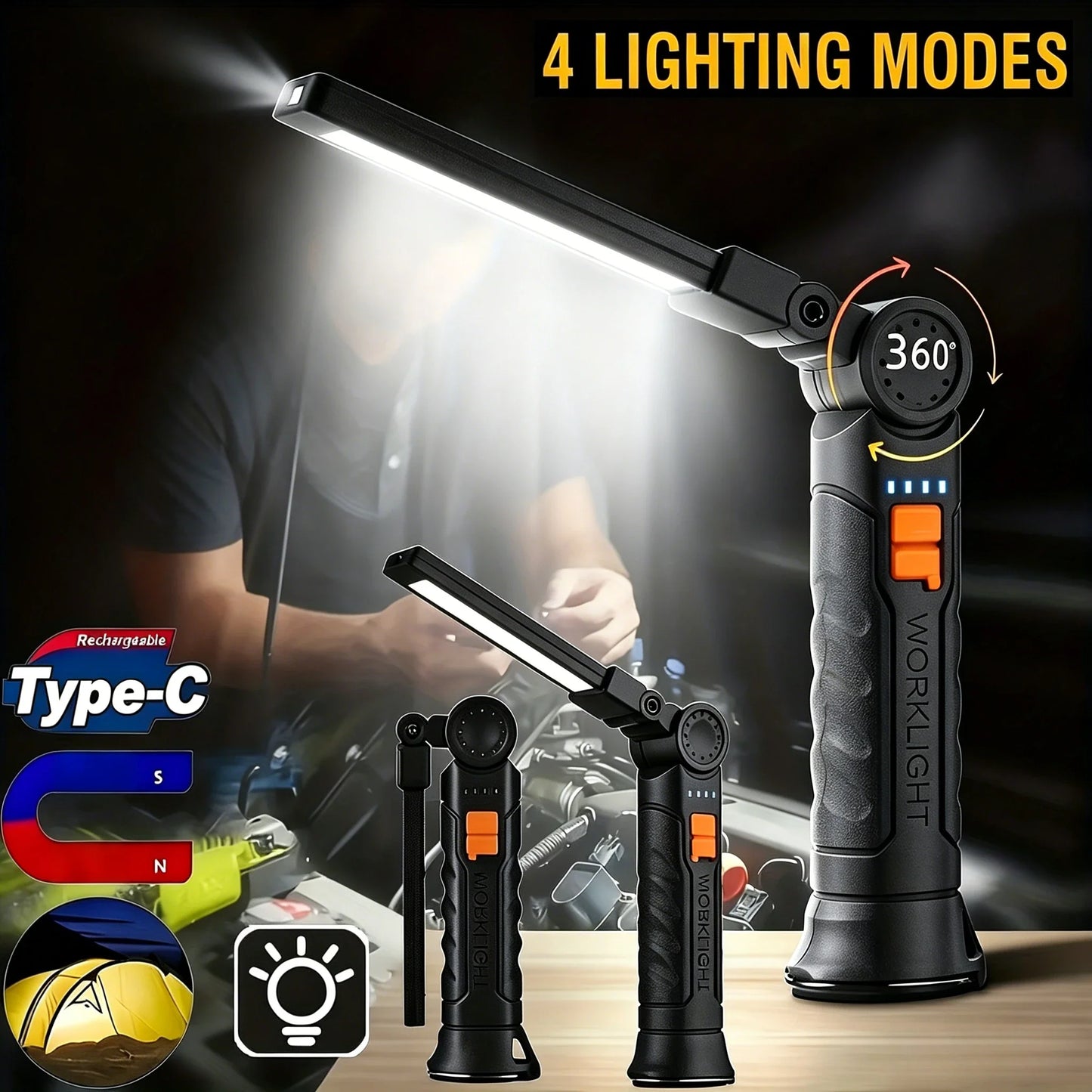 800LM COB LED Work Light – USB Rechargeable Magnetic Lamp