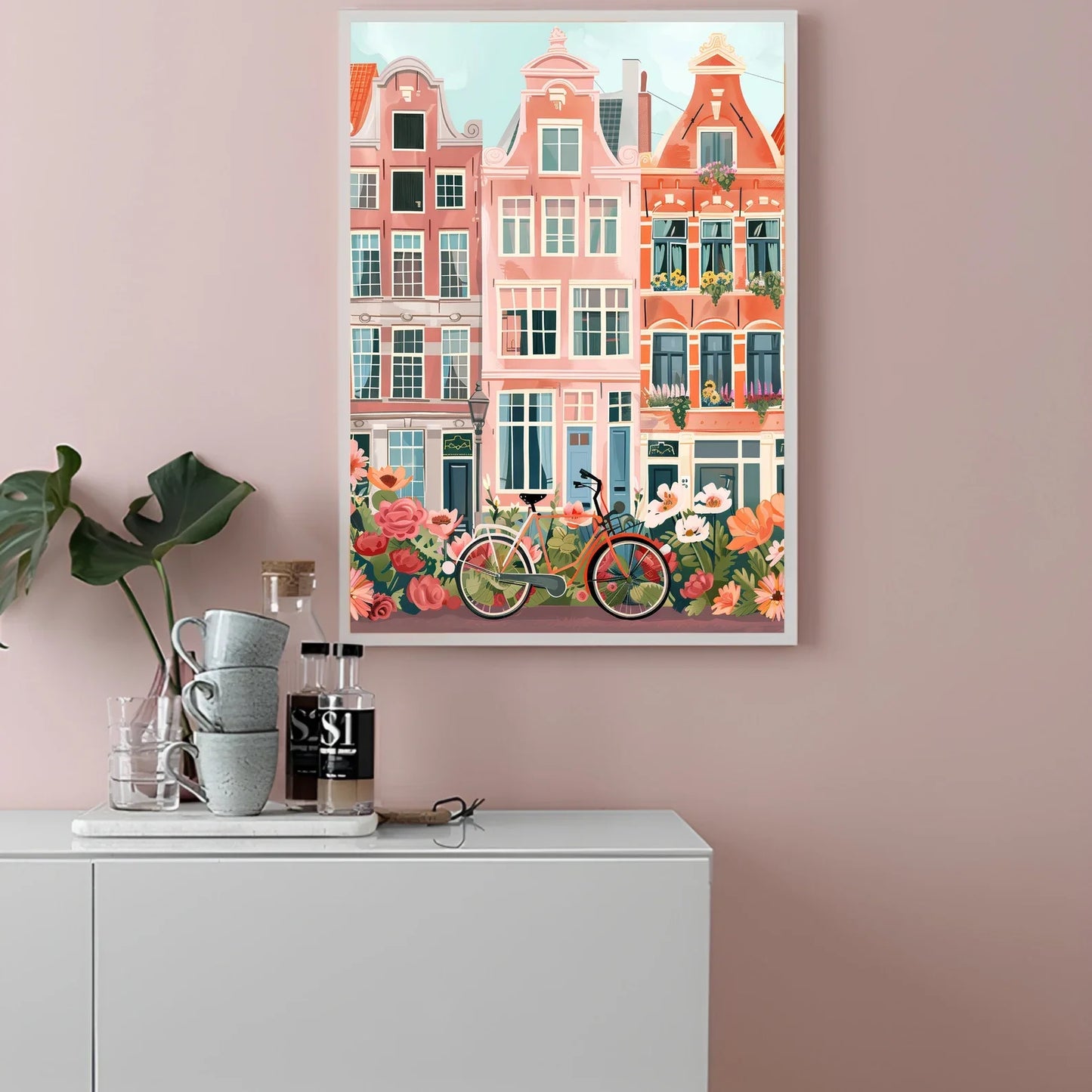 Amsterdam Travel Poster | Colorful Floral Canvas Wall Art Print