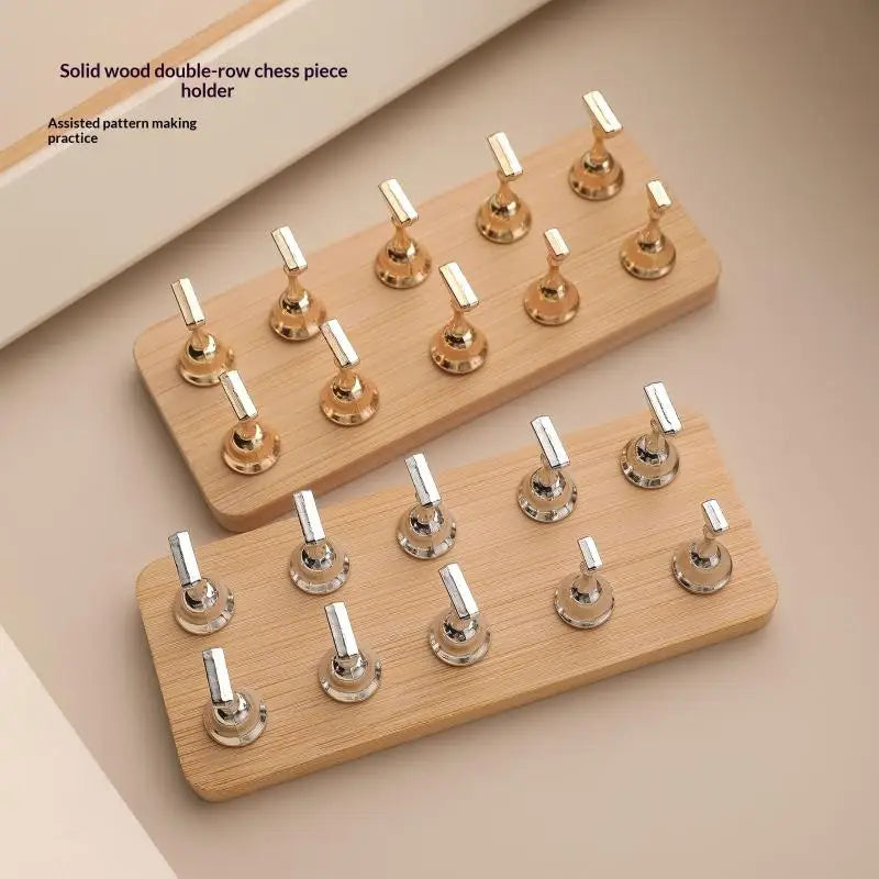 Double Row Magnetic Nail Holder Practice Display Stand UV Gel Polish 10 Chess Wooden Base Showing Shelf Manicure Tool Peaceful Pleasures Health and Wellness