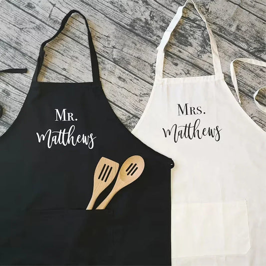 Personalized Mr & Mrs Couple Apron | Wedding & Newlywed Gift Personalized Couple Apron Peaceful Pleasures Health and Wellness
