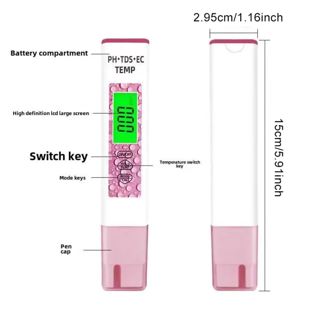 Digital 4-in-1 Water Quality Tester with Backlit LCD, Measures PH TDS EC & Temperature for Home, Pool, Aquarium and Fish Tank Peaceful Pleasures Health and Wellness
