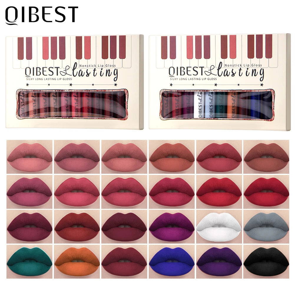 QIBEST 12pcs Matte Liquid Lipstick Set Waterproof Long Lasting Velvet Nude Red Lip Gloss Tint Makeup Cosmetic Lipsticks Lipgloss Peaceful Pleasures Health and Wellness