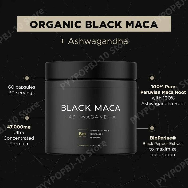 Organic Black Maca Root & Ashwagandha Supplement – 60 Caps