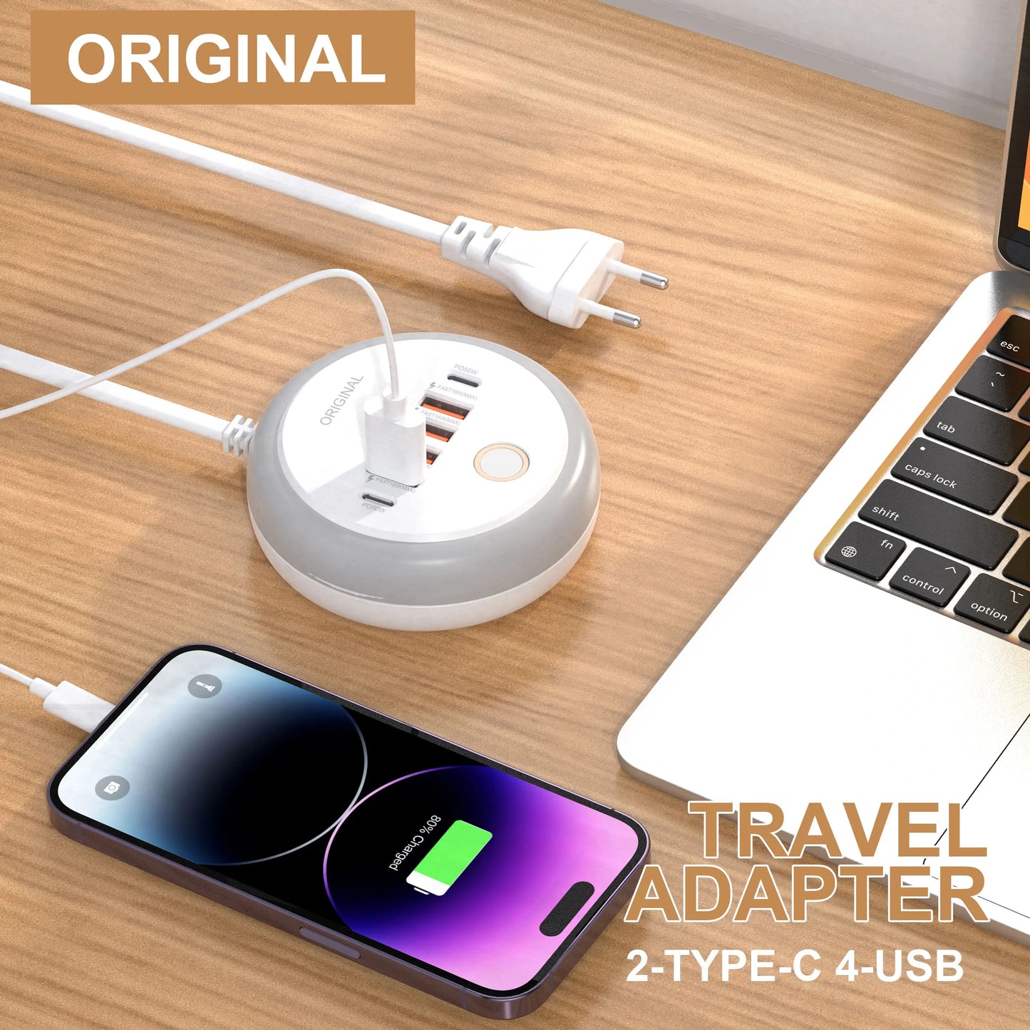 50W USB-C PD 6-Port Fast Charging Station with Touch LED Light