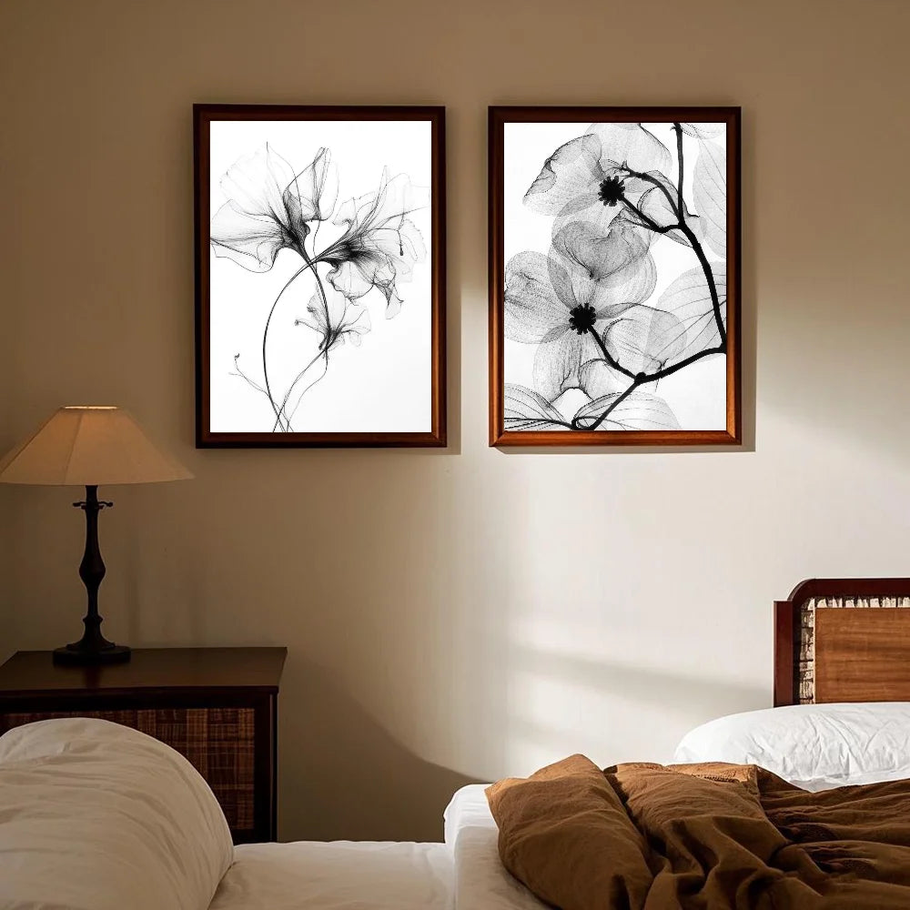 Black and white ink Flowers Poster HD art sticky wall waterproof home living room bedroom bar aesthetic decoration Peaceful Pleasures Health and Wellness