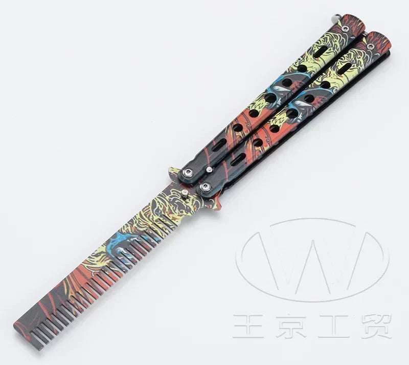 1PCS Foldable Comb Stainless Steel Butterfly Knife Comb Beard Moustache Brushe Salon Hairdressing Styling Tool Peaceful Pleasures Health and Wellness C