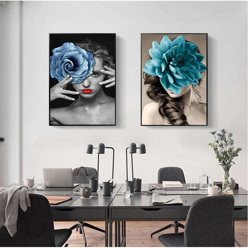 Nordic Floral Woman Canvas Wall Art | Scandinavian Abstract Print