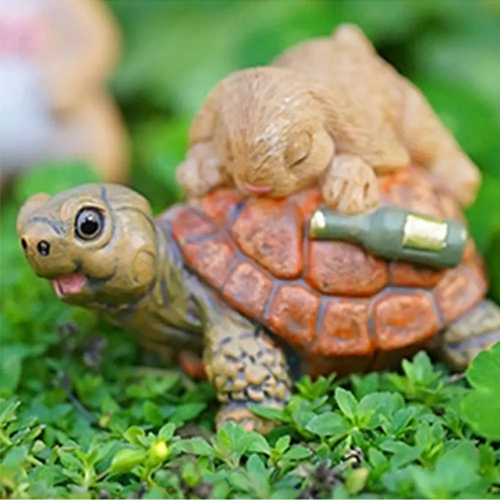 Cartoon Rabbit & Turtle Resin Garden Figurines | Micro Landscape