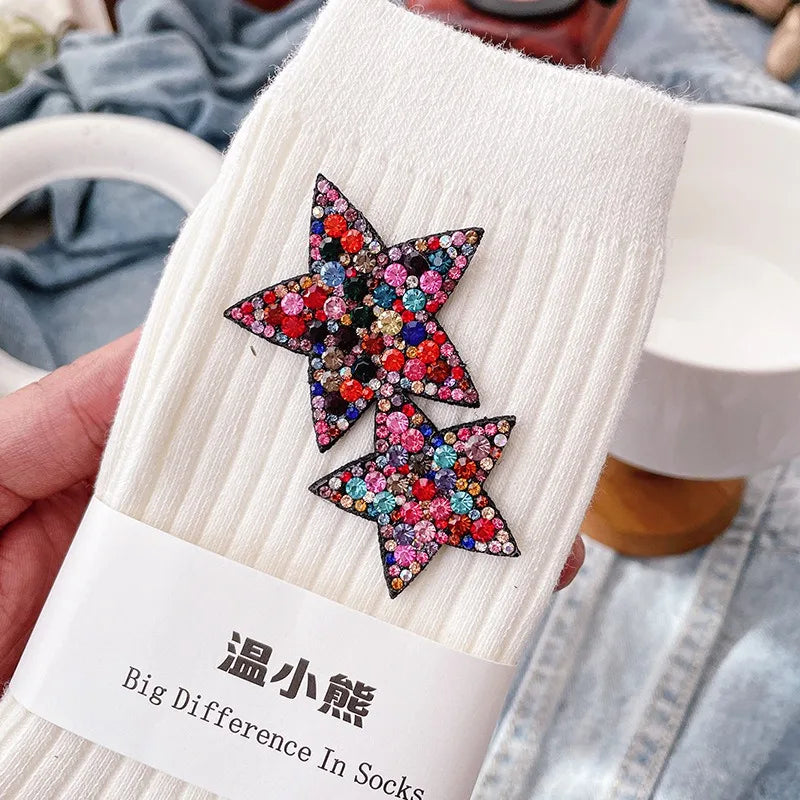Fashionable Rhinestone Sparkling Women's Socks, Kawaii Star Diamond Sparkling Socks, Comfortable And Breathable Christmas Socks Peaceful Pleasures Health and Wellness WHITE One Size