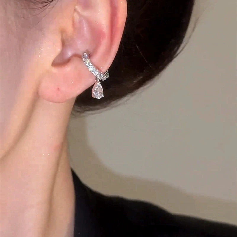 New Zircon Ear Clips Without Ear Holes Niche Light Luxury High End Feeling C Shaped Ear Bone Clip Snowflake Water Droplet Tassel Peaceful Pleasures Health and Wellness