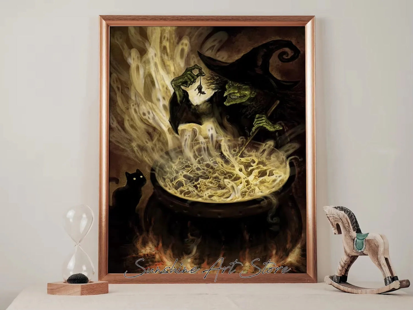 Gothic Witch Black Cat Canvas Wall Art – Dark Goddess Poster