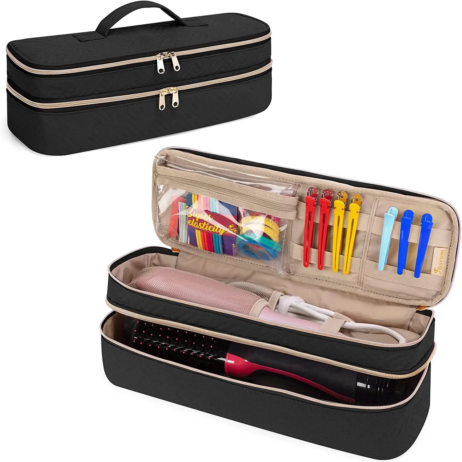 Double-layer travel all-in-one hair dryer storage bag curling wand organizer bag Peaceful Pleasures Health and Wellness