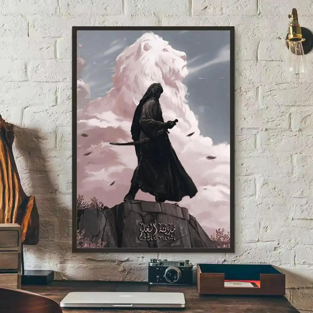 Imam Hussain Shia Ali art anime Painting Calligraphy Anti-wrinkle Canvas Poster Wall Mural Art Photos for Room Home Spaces De Peaceful Pleasures Health and Wellness Black10 30x40cm Unframed