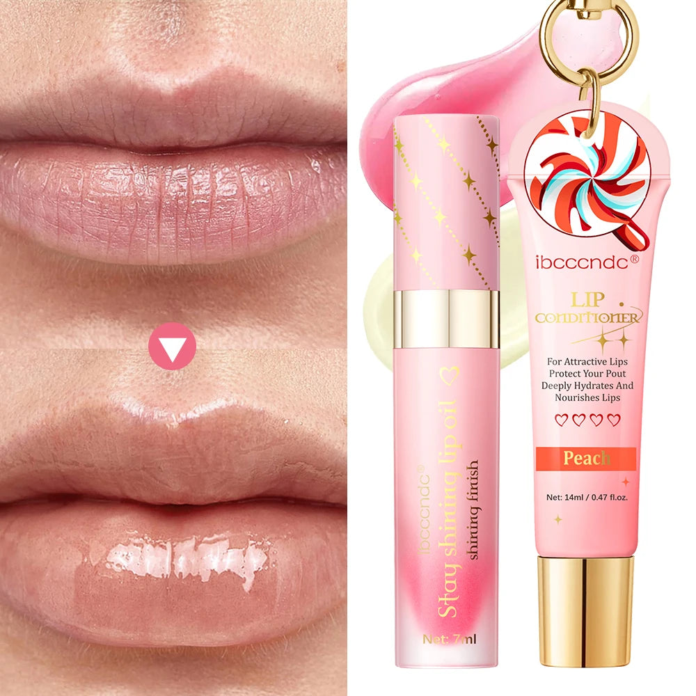 Bad Babe Lip Combo Peach and Clear Lip Gloss Combo with A Keychain Long Lasting Moisturizing Nourish Hydration Plumper Set Peaceful Pleasures Health and Wellness
