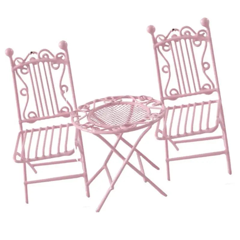 1/12 Miniature Iron Table & 2 Chairs Set | Dollhouse Garden Decor