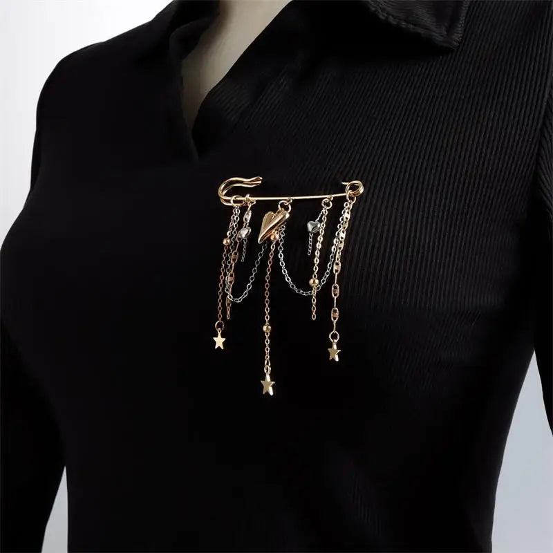 Retro Star Pearl Tassel Brooch Pin | Elegant Women's Accessory