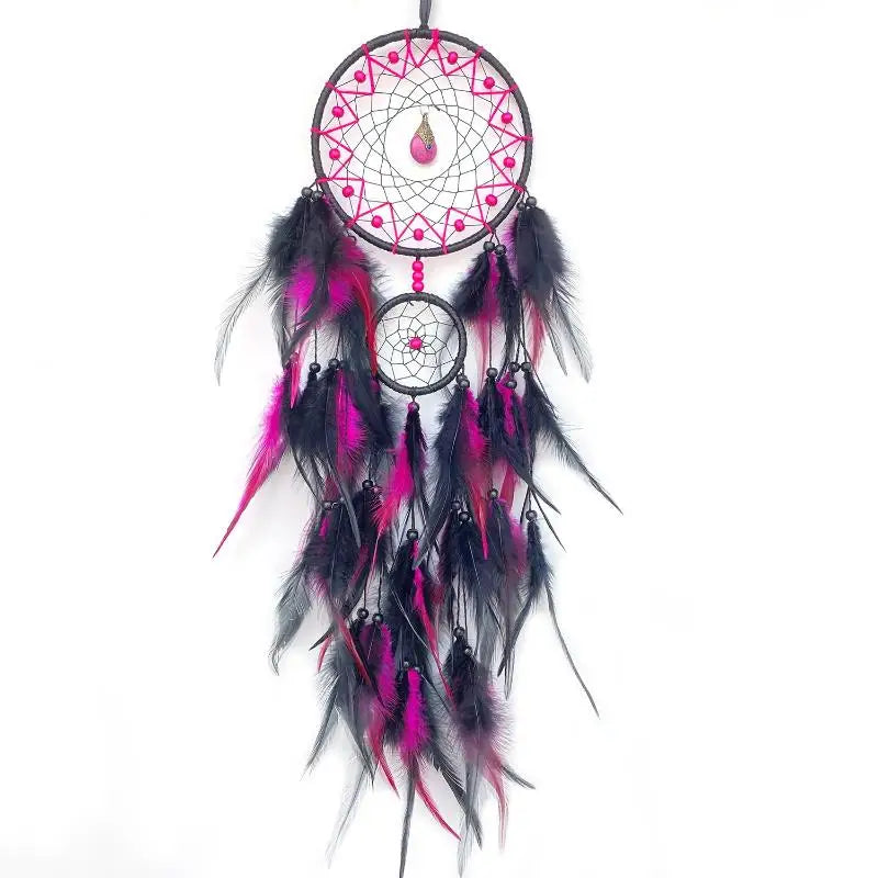 Hand-Woven Dreamcatcher with Feathers & Crystals | Boho Decor