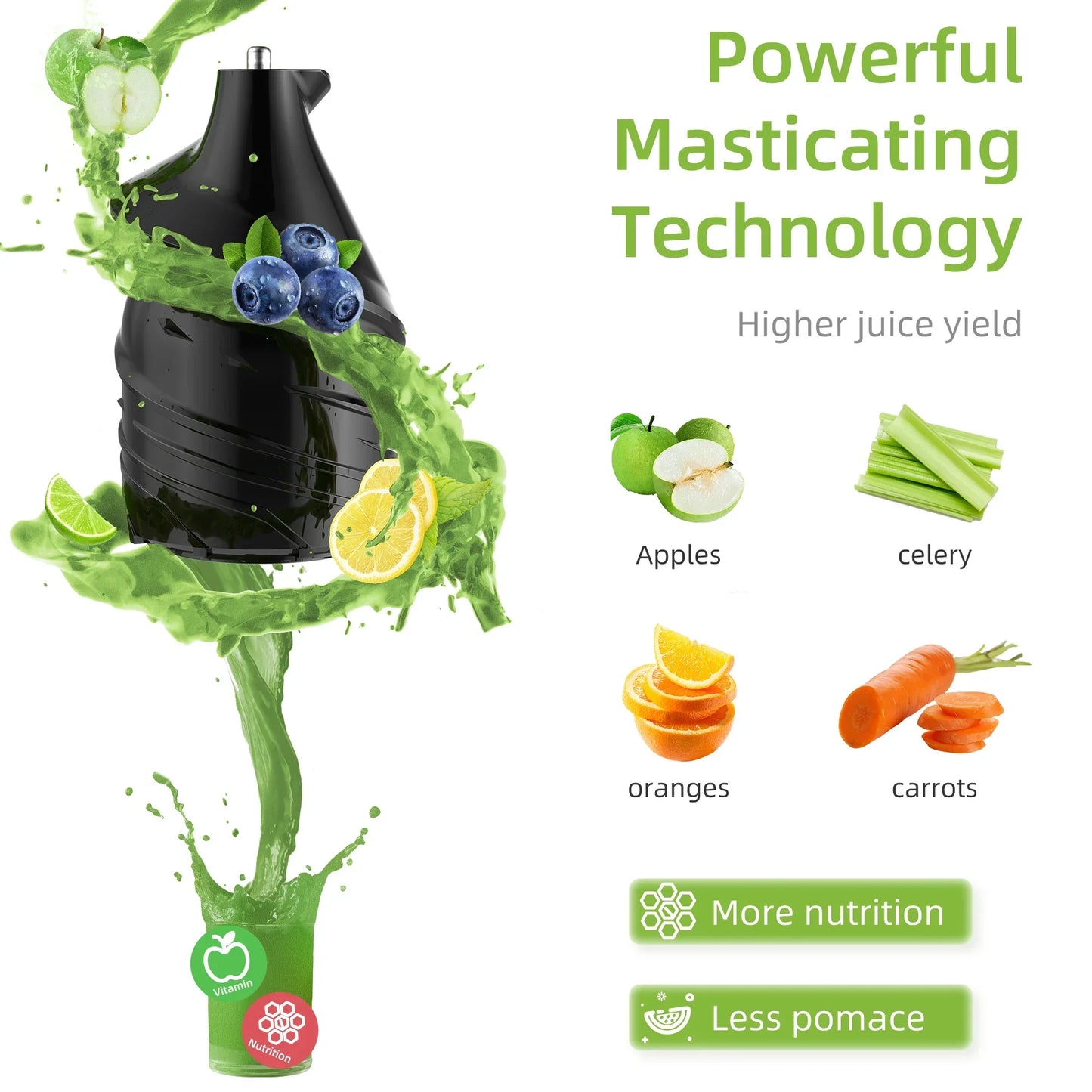 BioloMix Cold Press Juicer – 75mm Feed Chute, 200W, Quiet Motor Juicer BioloMix