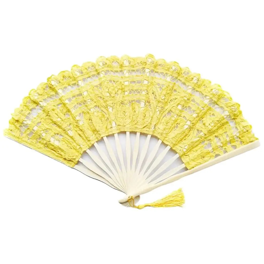 Bamboo Lace Folding Hand Fan with Tassel – Vintage Style