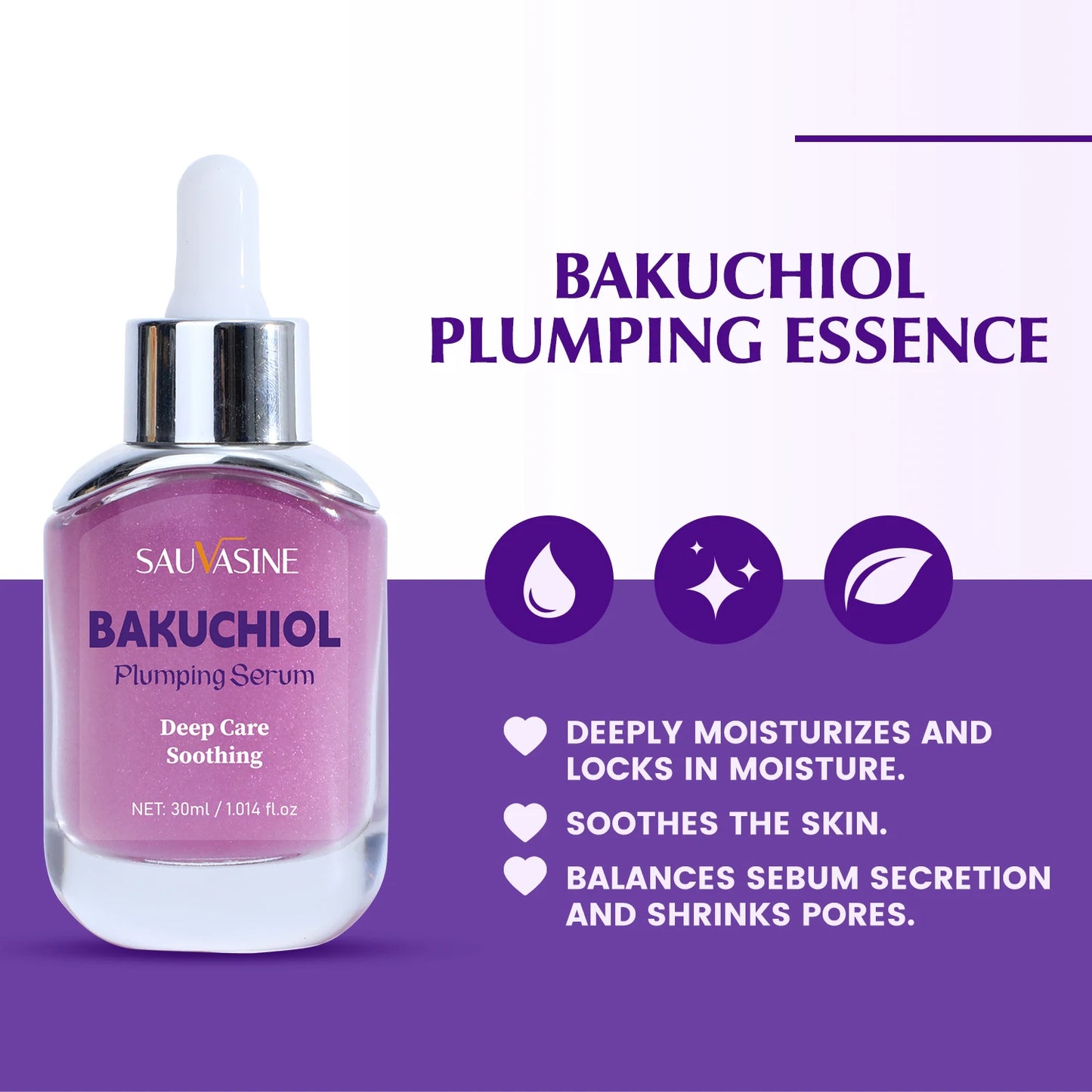 30ml Bakuchiol Plumping Serum Skin Moisturizing & Soothing Essence for Women Smoothing Fine Lines Enhances Firmness & Elasticity Peaceful Pleasures Health and Wellness
