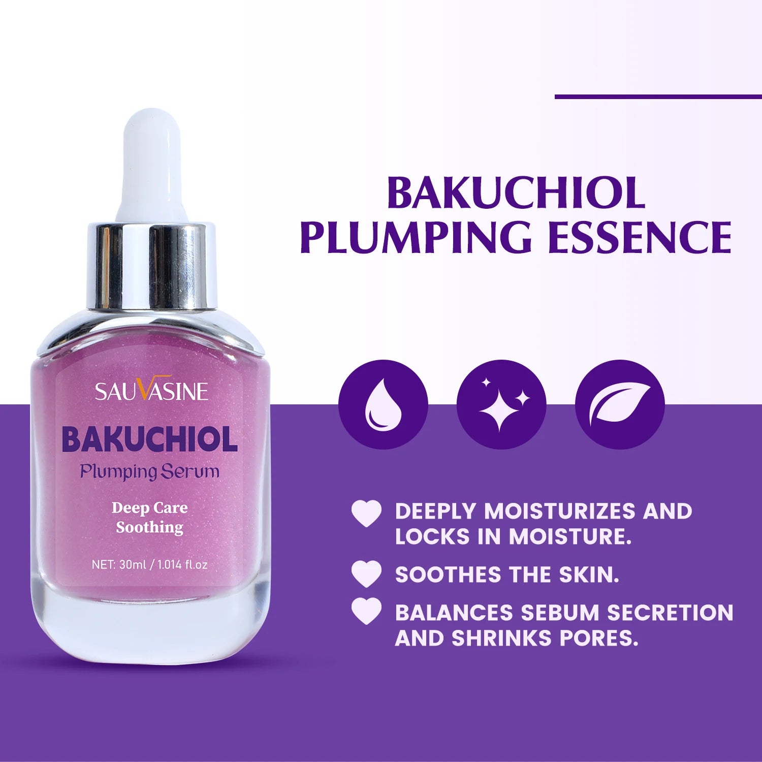 30ml Bakuchiol Plumping Serum Skin Moisturizing & Soothing Essence for Women Smoothing Fine Lines Enhances Firmness & Elasticity Peaceful Pleasures Health and Wellness