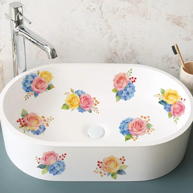 Floral Bathroom Stickers – Waterproof Removable PVC Decals