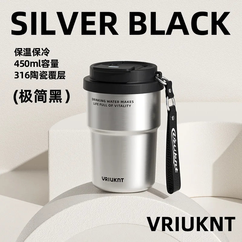 Ceramic Lined Stainless Steel Straw Tumbler | Insulated Cup Insulated Straw Tumbler Peaceful Pleasures Health and Wellness black 450ml