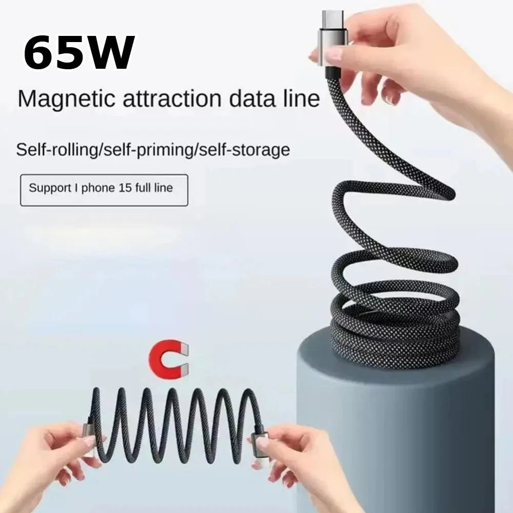 65W Magnetic Self-Storing USB-C Fast Charging Cable 1M Braided Peaceful Pleasures Health and Wellness