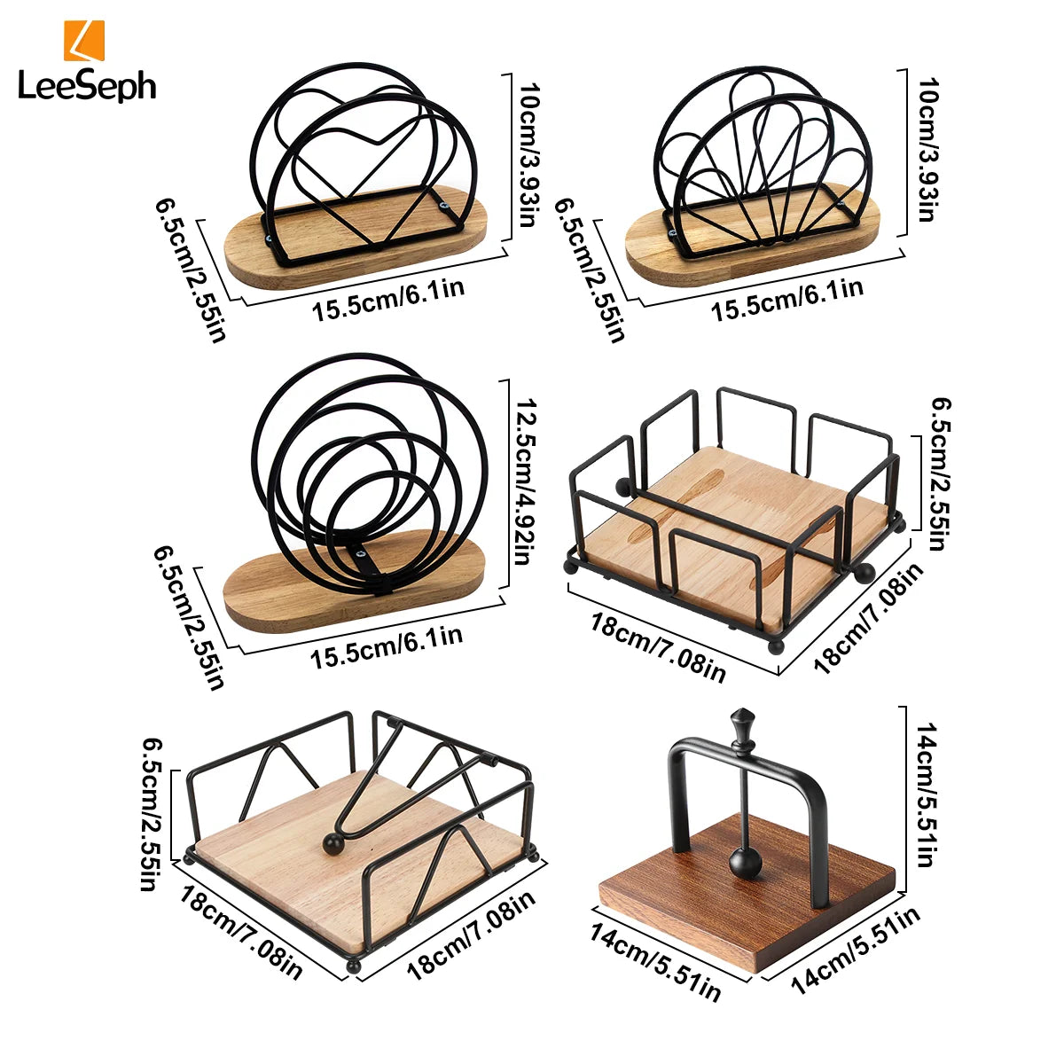 Leeseph Modern Napkin Holder with Wooden Base, Elegant Design for Dining Table, Sturdy and Decorative Holder for Paper Napkins Peaceful Pleasures Health and Wellness
