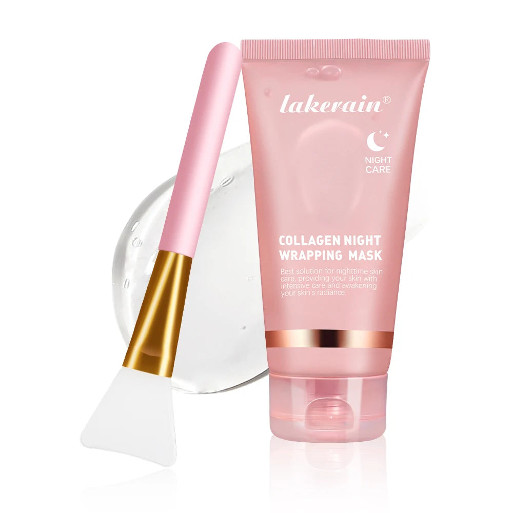 Korean Collagen Wrapping Facial Mask Night Repair Moisturizing Brightening Rejuvenation Mask Improve Skin Elasticity Glowy Skin Peaceful Pleasures Health and Wellness and brush