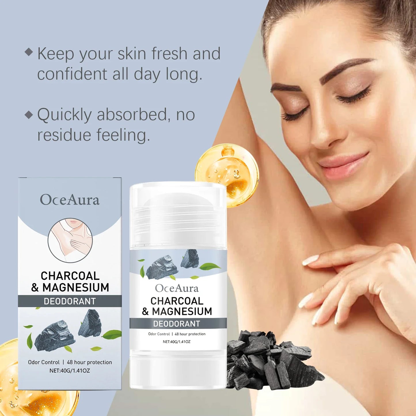 OceAura Charcoal Deodorant Stick – Unisex Underarm Freshness
