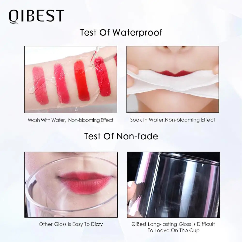 QIBEST Brand Waterproof Matte Nude Liquid Lipstick Pigment Dark Red Black Lip Tint Long Lasting Purple Lip Gloss Women Makeup Peaceful Pleasures Health and Wellness