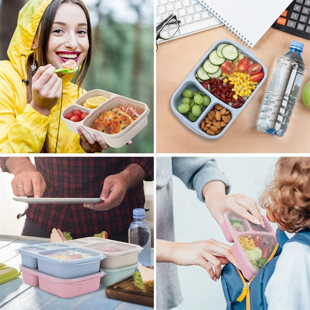 1/2pcs Bento Lunch Box Set 3 Compartment Food Storage Containers Wheat Straw Meal Prep Lunch Box Plastic Food Storage Containers Peaceful Pleasures Health and Wellness